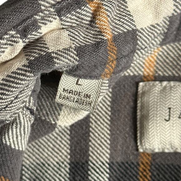 JACHS Men’s Button Front Plaid Flannel Gray Tan Shirt Size Large 100% Cotton - Picture 4 of 13